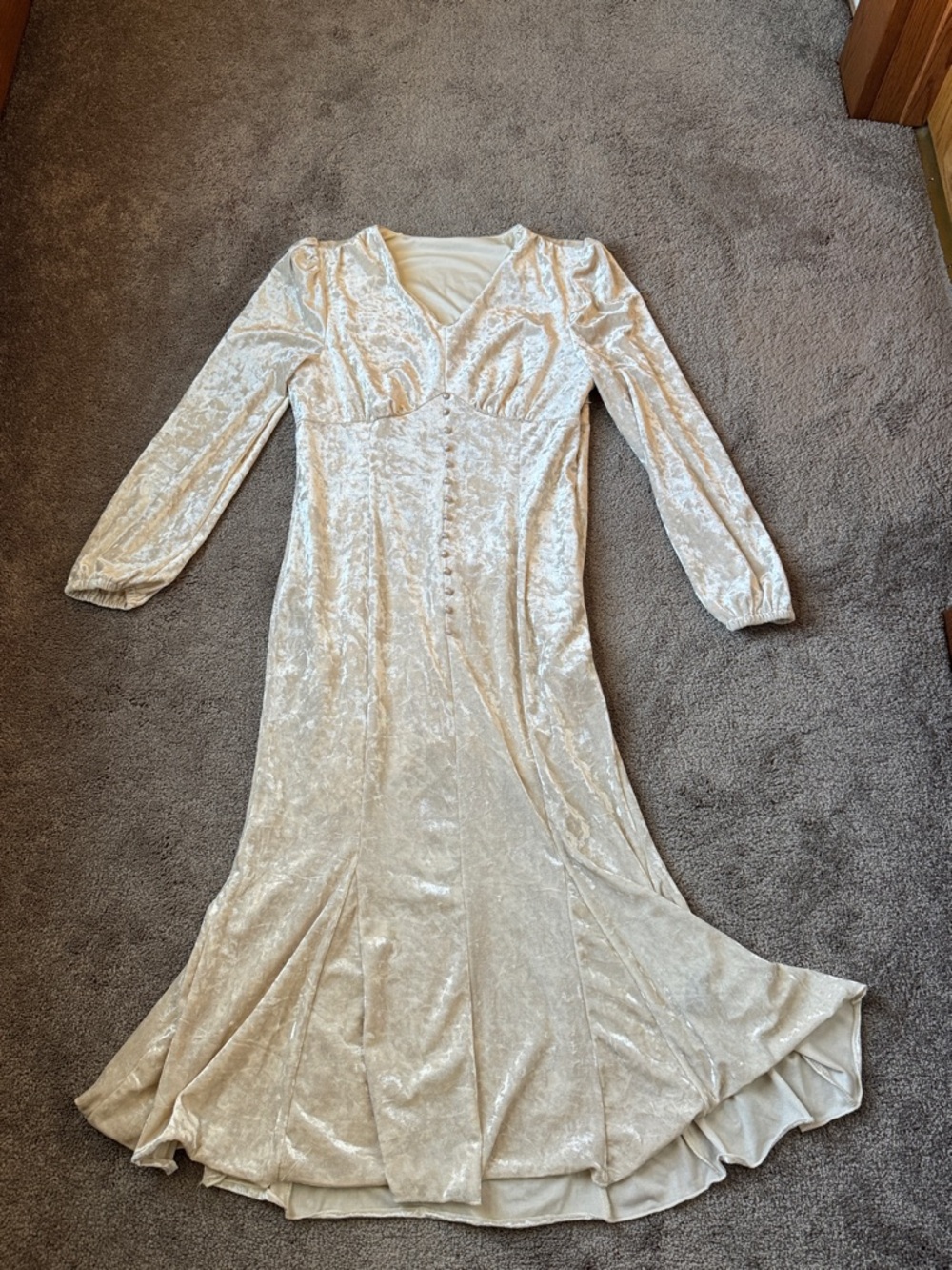 Dazy Ivory Velour Midi Dress SIZE L Long Sleeve Vintage Style Cottagecore Formal